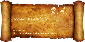 Roder Aladár névjegykártya